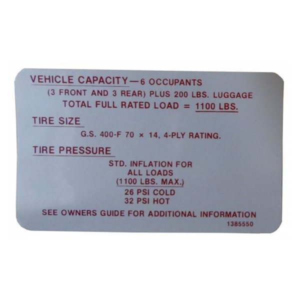 Tire Pressure Decal