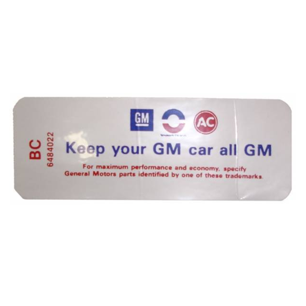 Air Cleaner Decal - "Keep your GM car all GM" - GS 350/400