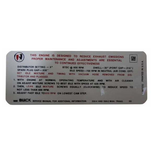 Manual Transmission Emission Decal - 350-2V / 350-4V