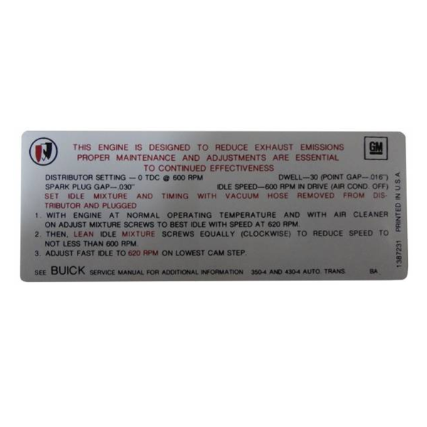 Automatic Transmission Emission Decal - 350-4V / 400-4V