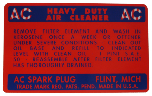 Air Cleaner Decal - Oil Bath Style For Cadillac & LeSalle