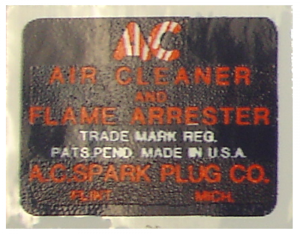"AC" Flame Arrestor Air Cleaner Decal
