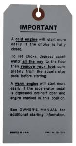 Tag - Engine Starting Instructions