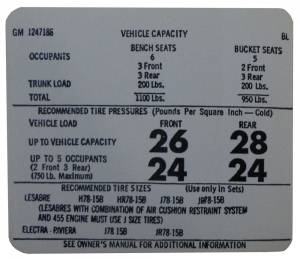 Tire Pressure & Maintenance Decal