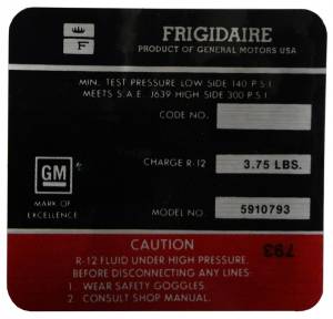 Frigidaire AC Compressor Decal