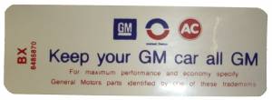 Air Cleaner Decal - "Keep your GM car all GM" - 455 With Heavy Duty Air Filter