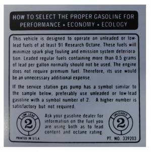 Glove Box Fuel Recommendation Decal