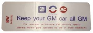 Air Cleaner Decal - "Keep your GM car all GM" - Riviera With 455-4V