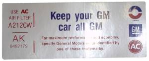 Air Cleaner Decal - "Keep your GM car all GM" - Riviera With 455-4V