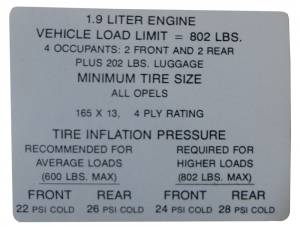 Tire Pressure Decal (Opel)