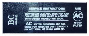 GS350 Gran Sport 350 Air Cleaner Service Instructions Decal