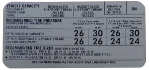 Tire Pressure & Maintenance Decal