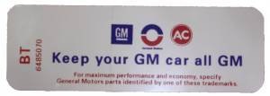 "Keep Your GM All GM" Air Cleaner Decal - Gran Sport 350/400 With Heavy Duty Filter