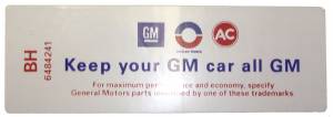 "Keep Your GM All GM" Air Cleaner Decal - 350 2V