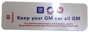 "Keep Your GM All GM" Air Cleaner Decal - 350 4V HD / 430 4V With Heavy Duty Filter