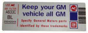 Air Cleaner Decal - "Keep your GM car all GM" - Grand National