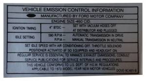 460 Automatic Transmission Emission Decal