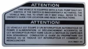 Fuel Pump Shut-Off Decal