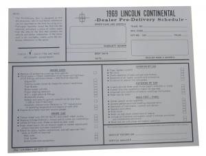 Dealer Pre-Delivery Sheet