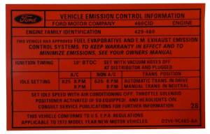 460 Automatic Transmission Emission Decal