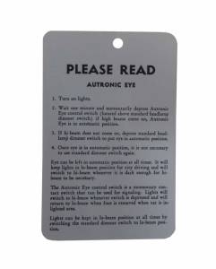 Autronic Eye Instructions Tag