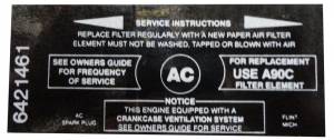 Air Cleaner Service Instructions Decal