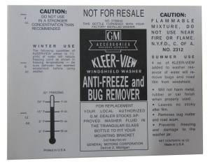 "GM" Windshield Washer Bottle Label