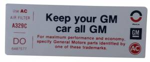 "Keep Your GM Car All GM" Air Cleaner Decal