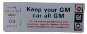 "Keep Your GM Car All GM" Air Cleaner Decal