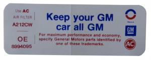 "Keep Your GM Car All GM" Air Cleaner Decal