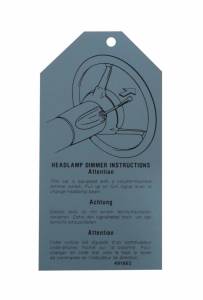 Headlight Dimmer Instructions Tag