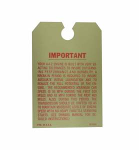 New Vehicle Break In Instructions Tag