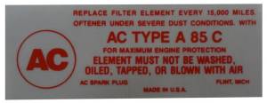 Air Cleaner Service Instructions Decal
