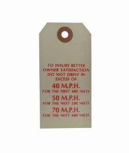 New Vehicle Break In Instructions Tag