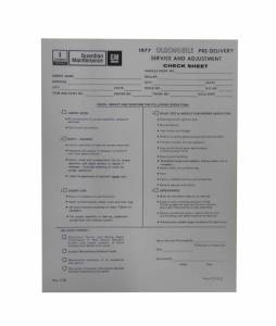 New Vehicle Pre-Delivery Sheet