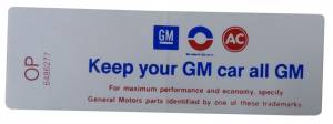 "Keep Your GM Car All GM" Air Cleaner Decal