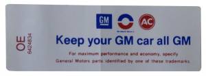 "Keep Your GM Car All GM" Air Cleaner Decal