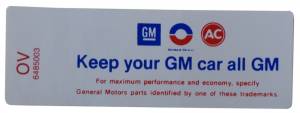 "Keep Your GM Car All GM" Air Cleaner Decal