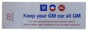 "Keep Your GM Car All GM" Air Cleaner Decal