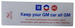 "Keep Your GM Car All GM" Air Cleaner Decal