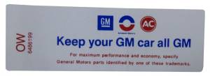 "Keep Your GM Car All GM" Air Cleaner Decal