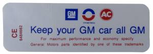 "Keep Your GM Car All GM" Air Cleaner Decal