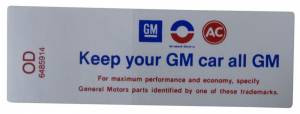 "Keep Your GM Car All GM" Air Cleaner Decal