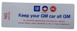 "Keep Your GM Car All GM" Air Cleaner Decal