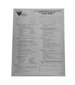 New Vehicle Pre-Delivery Sheet