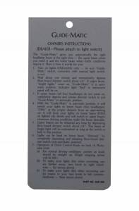 Headlight Guide-Matic Instructions Tag