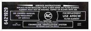 Air Cleaner Service Instructions Decal