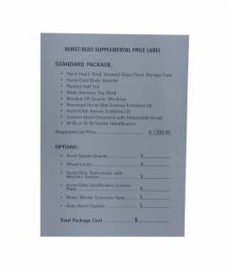 Hurst / Olds Supplemental New Car Price Sheet