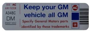 "Keep Your GM Car All GM" Air Cleaner Decal