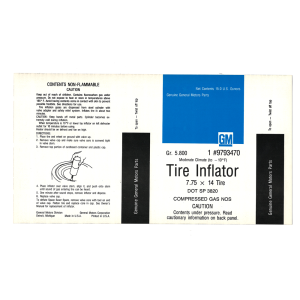 Space Saver Spare Tire Instructions Decal - 7.75 x 14 Tire